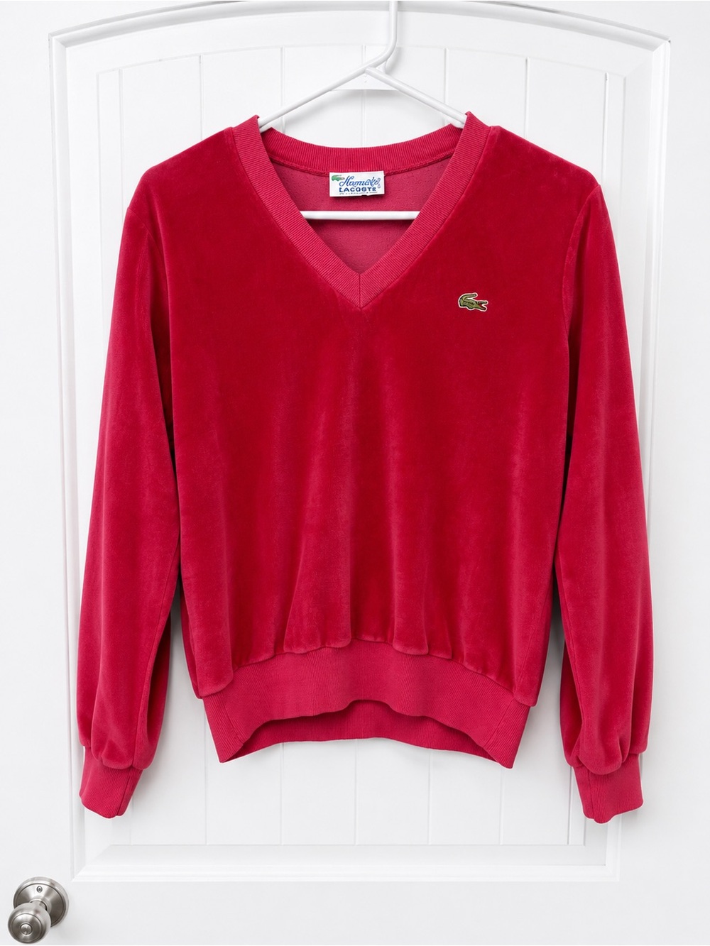 Vintage Haymaker Lacoste Pink Velour V Neck Pullover Sweatshirt M